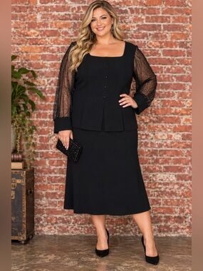 Elegant Black and Silver Two Piece Church Dress Suit